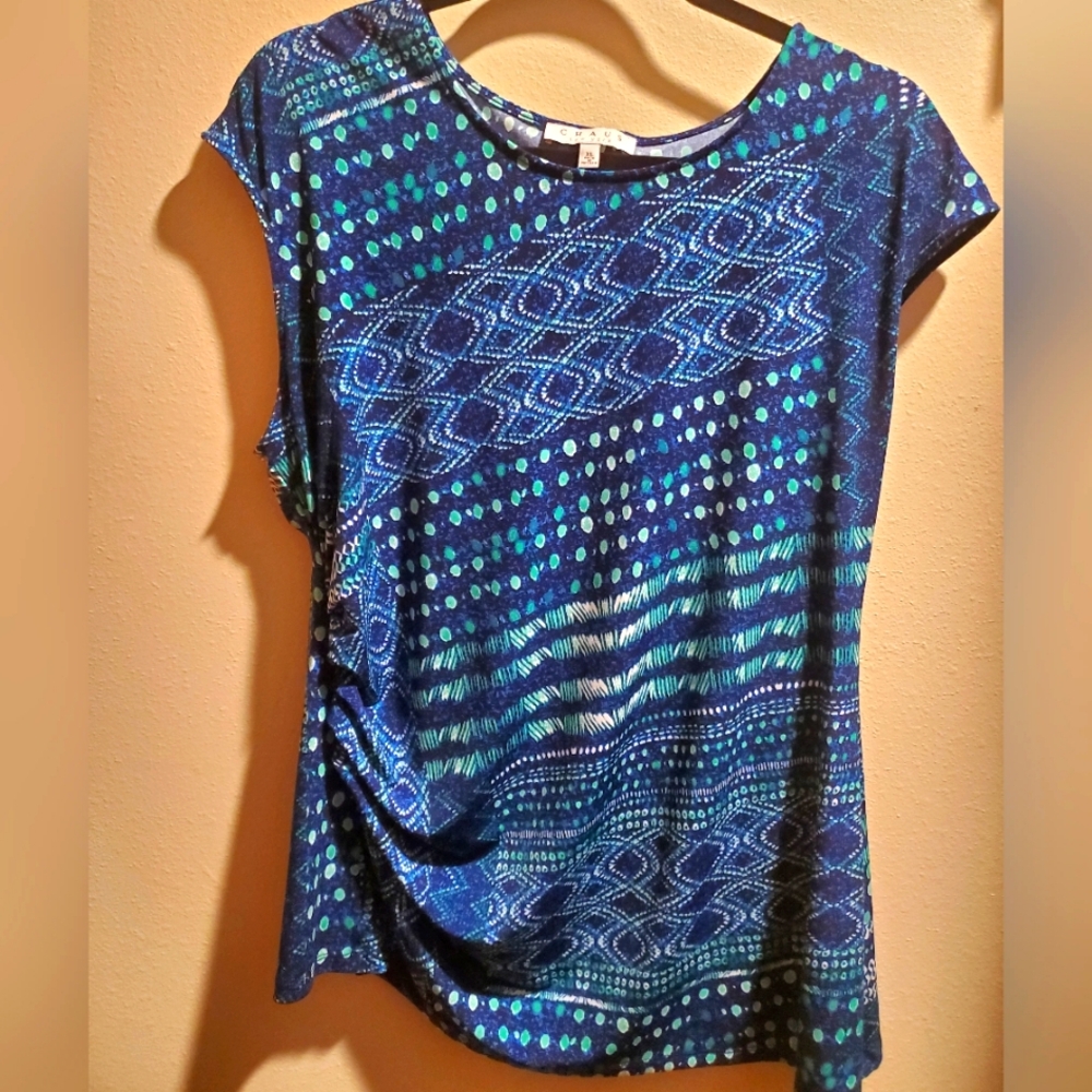 Chaus Blue and green Patterned Short Sleeve Top